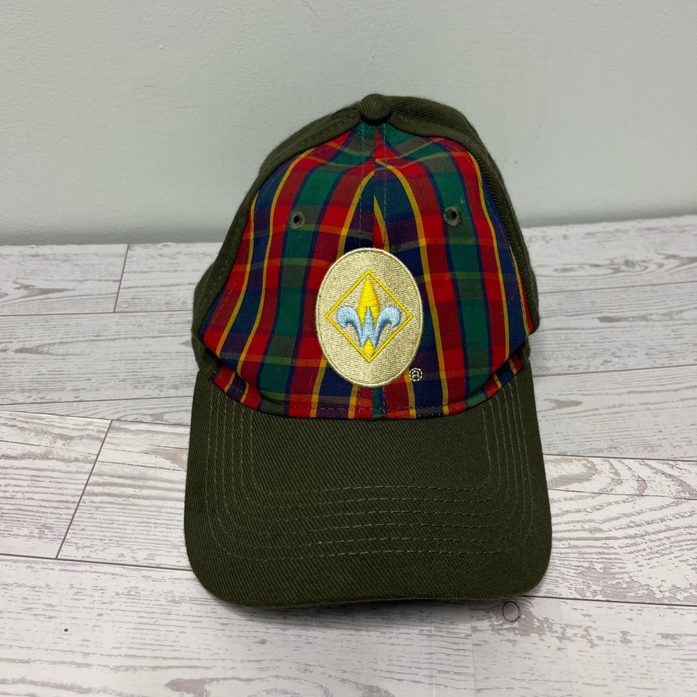 Boy Scouts of America Webelos Uniform Cap Olive Green Plaid Flex Fit Hat M/L